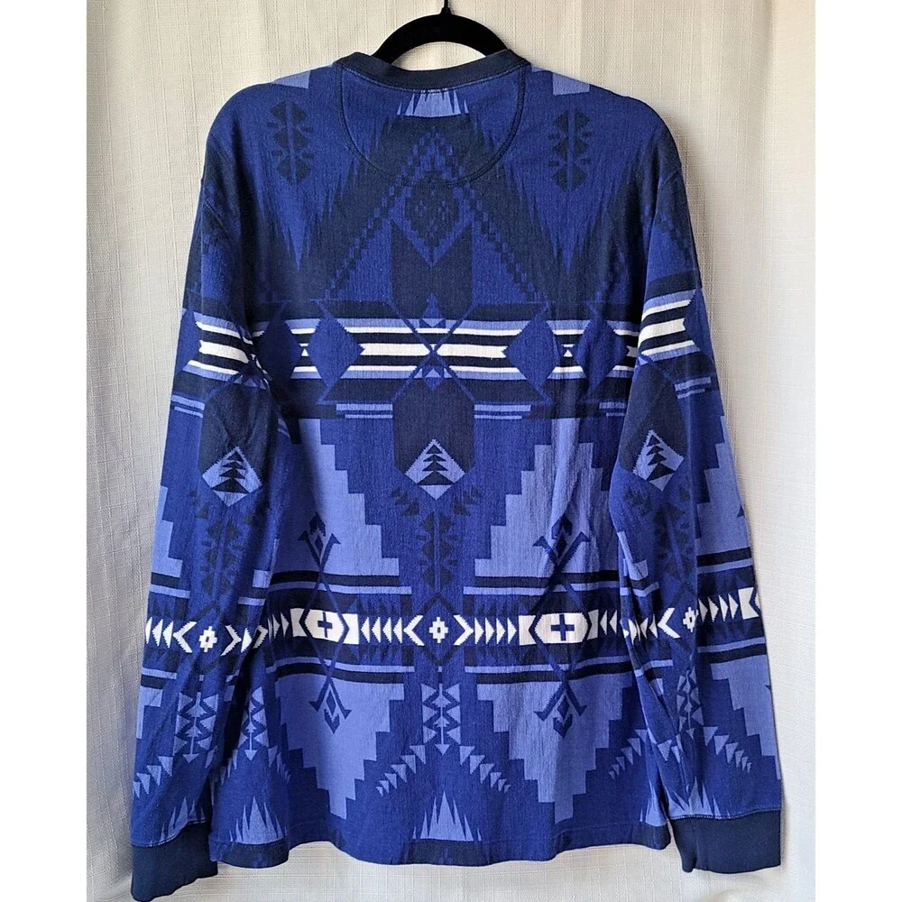 Polo Ralph Lauren XL Southwestern Aztec Henley Shirt Blue Long Sleeve Cotton